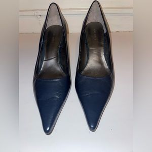 Navy Kitten Heel Leather Pumps by Nine West
